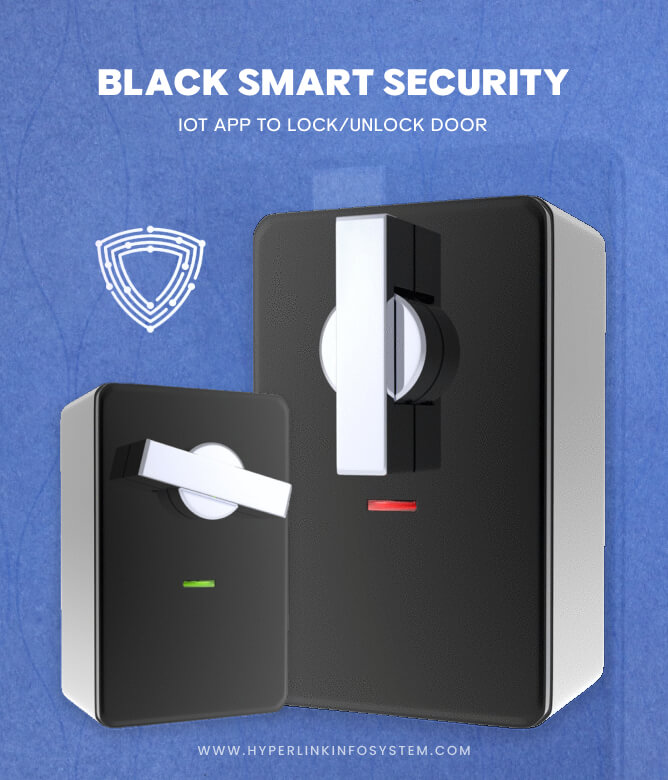 black smart security iot app to lock unlock door